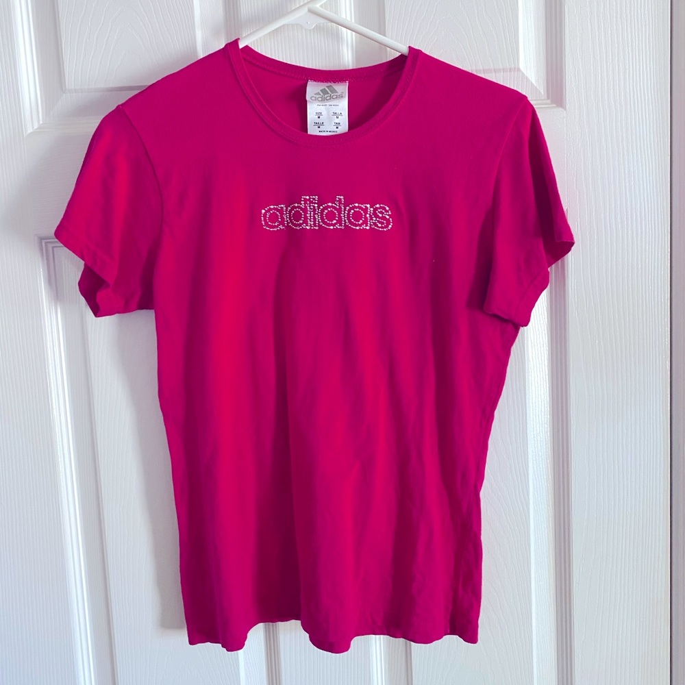 Y2K McBling Adidas shirt, raspberry